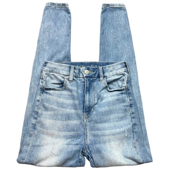 American Eagle Curvy Highest Rise Jegging Distressed Blue Light Wash Skinny Jean - Picture 3 of 8